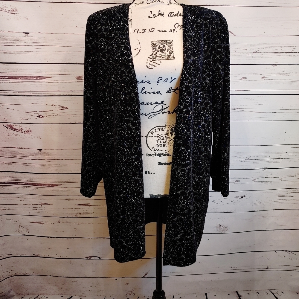 Onyx Nite Black Burnout Velvet Open Front Cardigan Size 8 Evening Wear - Picture 4 of 13
